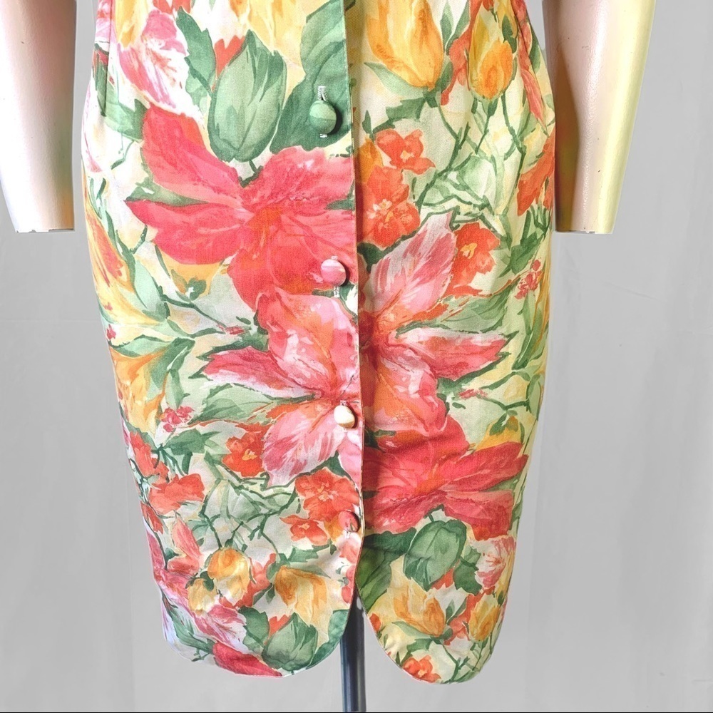 VINTAGE GARDANIA PARIS FLORAL  MULTICOLOUR BUTTON UP DRESS SHORT SLEEVES MEDIUM - Picture 15 of 17